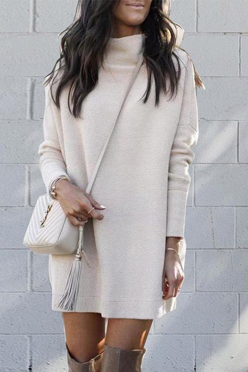 Nikkimoda Turtleneck Solid Sweatshirt Dress