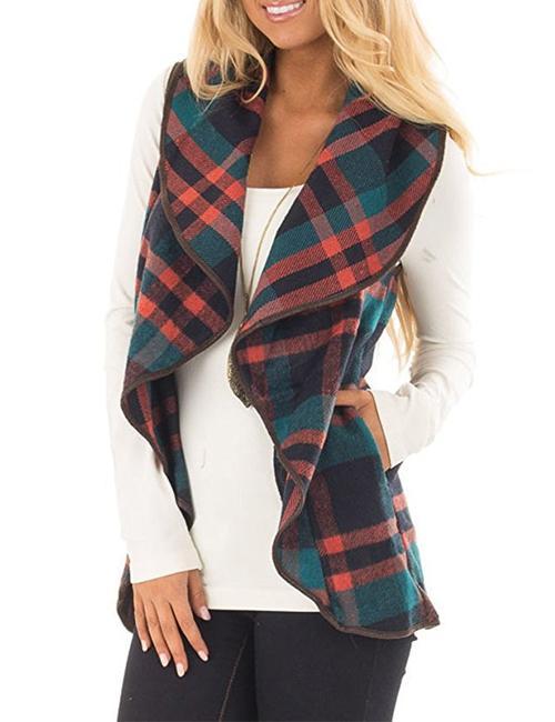 Nikkimoda Lush Sleeveless Plaid Jacket Vest with Pockets