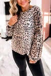 Nikkimoda Crewneck Lantern Sleeve Leopard T Shirt