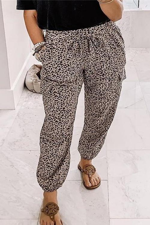 Nikkimoda Leopard Tie Knot Pants with Pockets