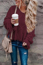 Nikkimoda Tassel Bell Sleeve Loose Knitting Pullover