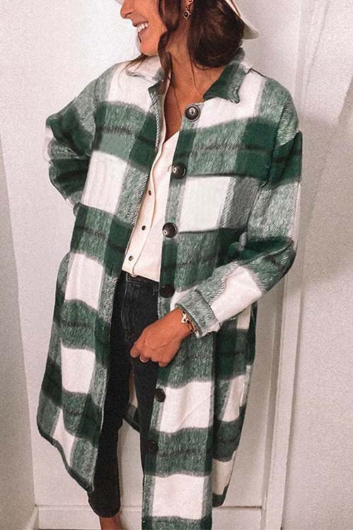 Nikkimoda Vintage Color Block Plaid Mid-long Coat