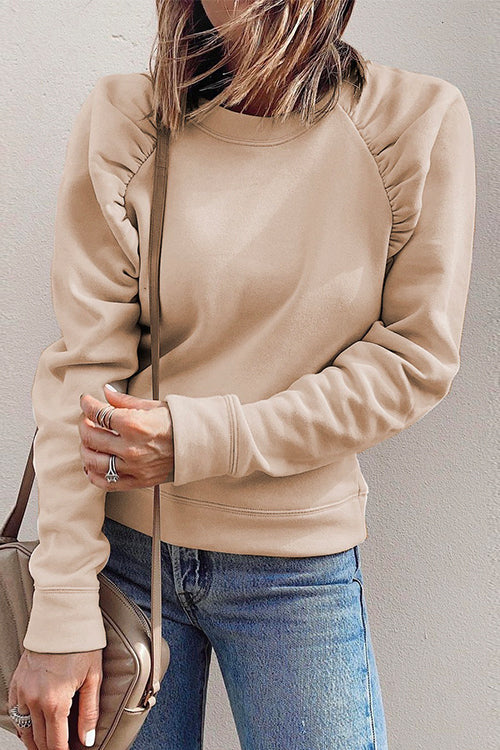 Nikkimoda Crewneck Puff Shoulder Solid Sweatshirt