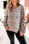 Nikkimoda Crewneck Lantern Sleeve Leopard T Shirt