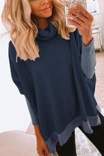 Nikkimoda Cowl Neck Color Block Side Split Sweatshirt