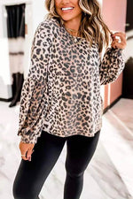 Nikkimoda Crewneck Lantern Sleeve Leopard T Shirt