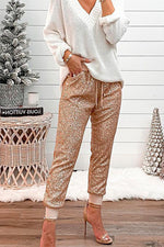 Nikkimoda Drawstring Waist Sequin Club Pants