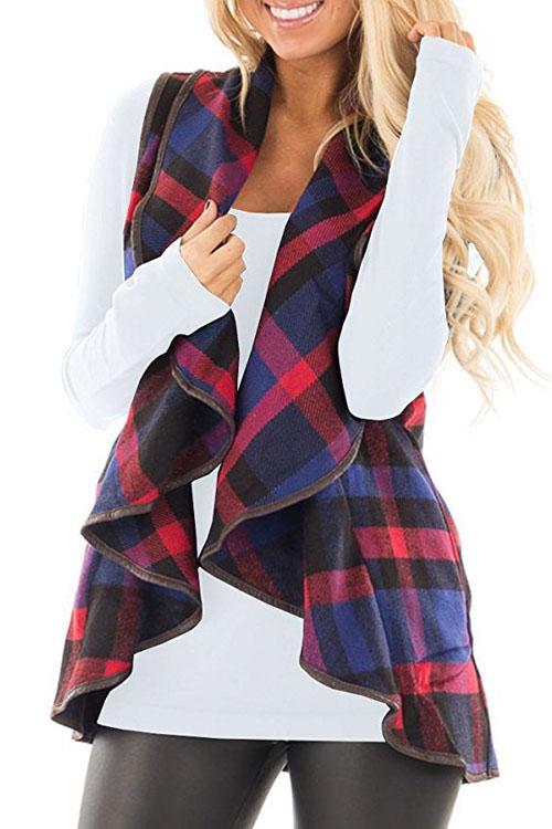 Nikkimoda Lush Sleeveless Plaid Jacket Vest with Pockets