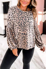 Nikkimoda Crewneck Lantern Sleeve Leopard T Shirt