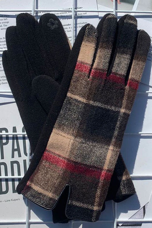 Nikkimoda Embroidery Touchscreen Plaid Gloves