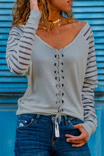 Nikkimoda V Neck Mesh Sleeves Bandage Tops