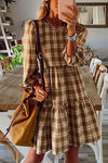 Nikkimoda 3/4 Sleeve Plaid Swing Dress