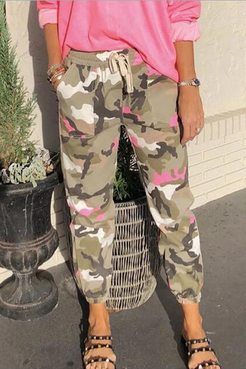 Nikkimoda Camo Elastic Mid Belt Waist Cargo Pants